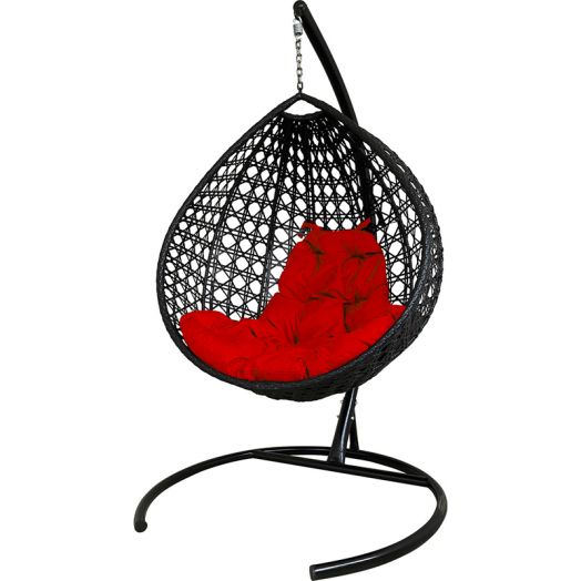 МГККЛР-14-06 Подвесное кресло КАПЛЯ ЛЮКС с ротангом чёрное, красная подушка