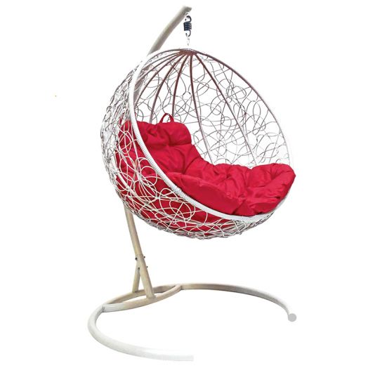МГКШР-11-06 Подвесное кресло КРУГ с ротангом белое, красная подушка