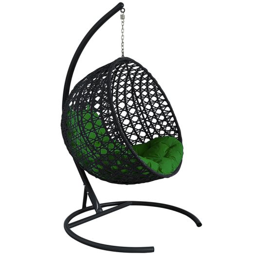 МГКШЛР-14-04 Подвесное кресло КРУГ ЛЮКС с ротангом чёрное, зелёная подушка