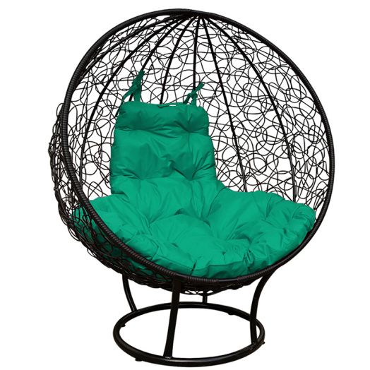 МГКШПР-14-04 Кресло КРУГ на подставке с ротангом чёрное, зелёная подушка
