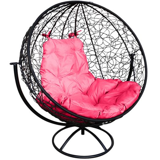 МГВКШР-14-08 Вращающееся кресло КРУГ с ротангом чёрное, розовая подушка