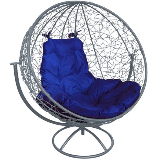 МГВКШР-13-10 Вращающееся кресло КРУГ с ротангом серое, синяя подушка