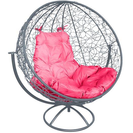 МГВКШР-13-08 Вращающееся кресло КРУГ с ротангом серое, розовая подушка