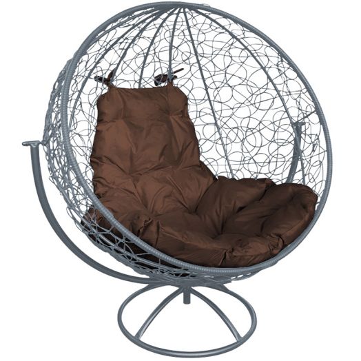 МГВКШР-13-05 Вращающееся кресло КРУГ с ротангом серое, коричневая подушка