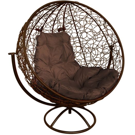 МГВКШР-12-05 Вращающееся кресло КРУГ с ротангом коричневое, коричневая подушка
