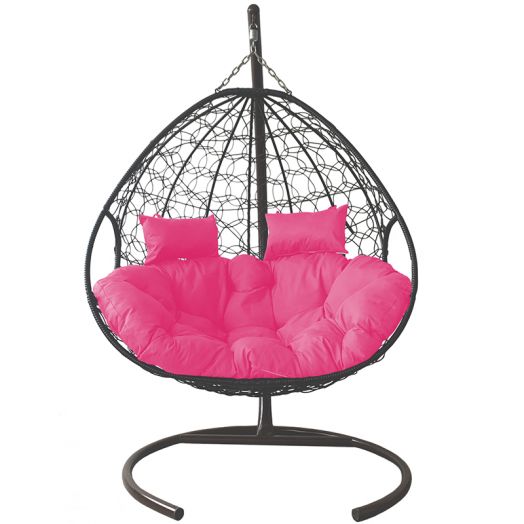 МГПК2-13-08 Подвесное кресло ДЛЯ ДВОИХ с ротангом серое, розовая подушка