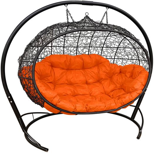 МГПДУ-14-07 Подвесной диван УЛЕЙ с ротангом чёрный, оранжевая подушка