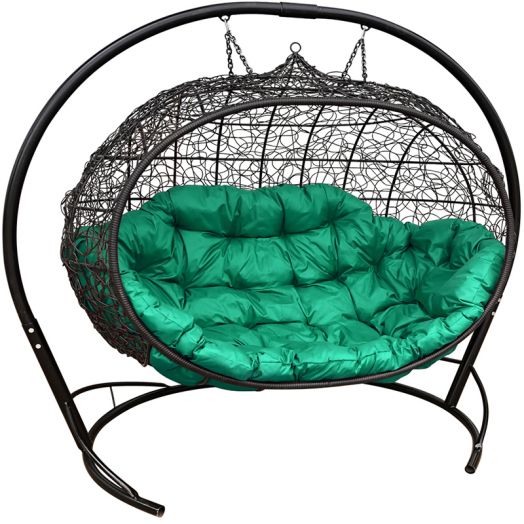 МГПДУ-14-04 Подвесной диван УЛЕЙ с ротангом чёрный, зелёная подушка