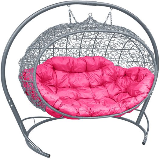МГПДУ-13-08 Подвесной диван УЛЕЙ с ротангом серый, розовая подушка
