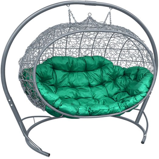 МГПДУ-13-04 Подвесной диван УЛЕЙ с ротангом серый, зелёная подушка