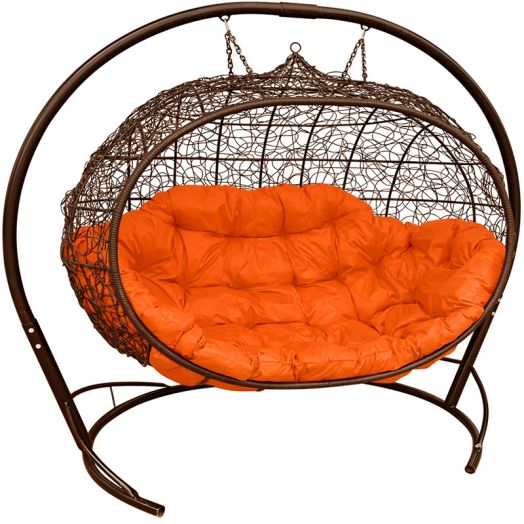 МГПДУ-12-07 Подвесной диван УЛЕЙ с ротангом коричневый, оранжевая подушка