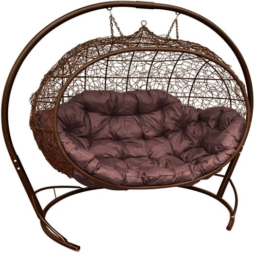 МГПДУ-12-05 Подвесной диван УЛЕЙ с ротангом коричневый, коричневая подушка