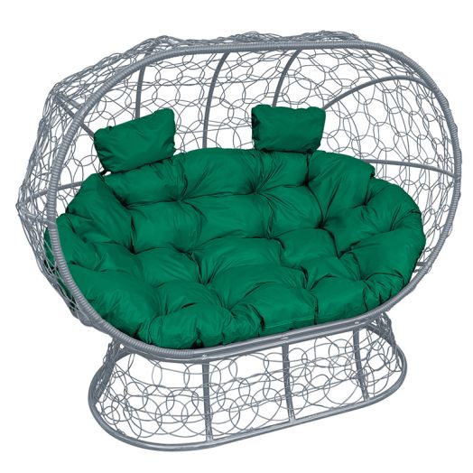 МГОДЛ-13-04 Диван ЛЕЖЕБОКА на подставке с ротангом серый, зелёная подушка