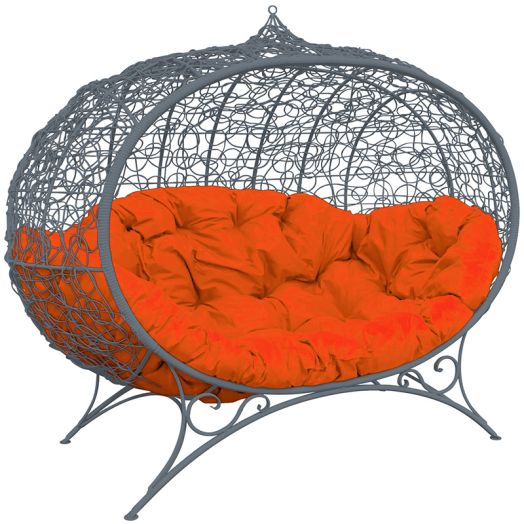 МГОДУ-13-07 Диван УЛЕЙ на ножках с ротангом серый, оранжевая подушка