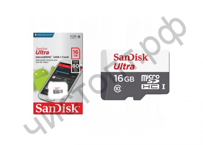 Карта памяти micro SDHC 16GB SanDisk Class 10 UHS-I Ultra Android 80MB/s без адаптеров BL-1
