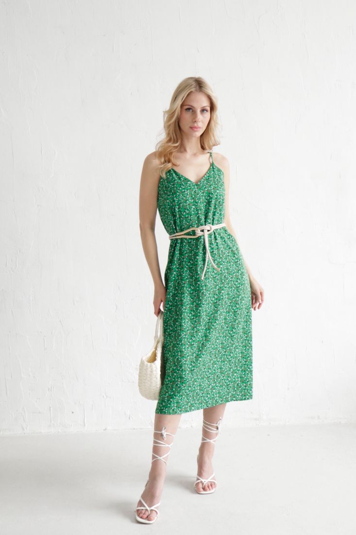 9563 Платье-комбинация зелёное в цветочек