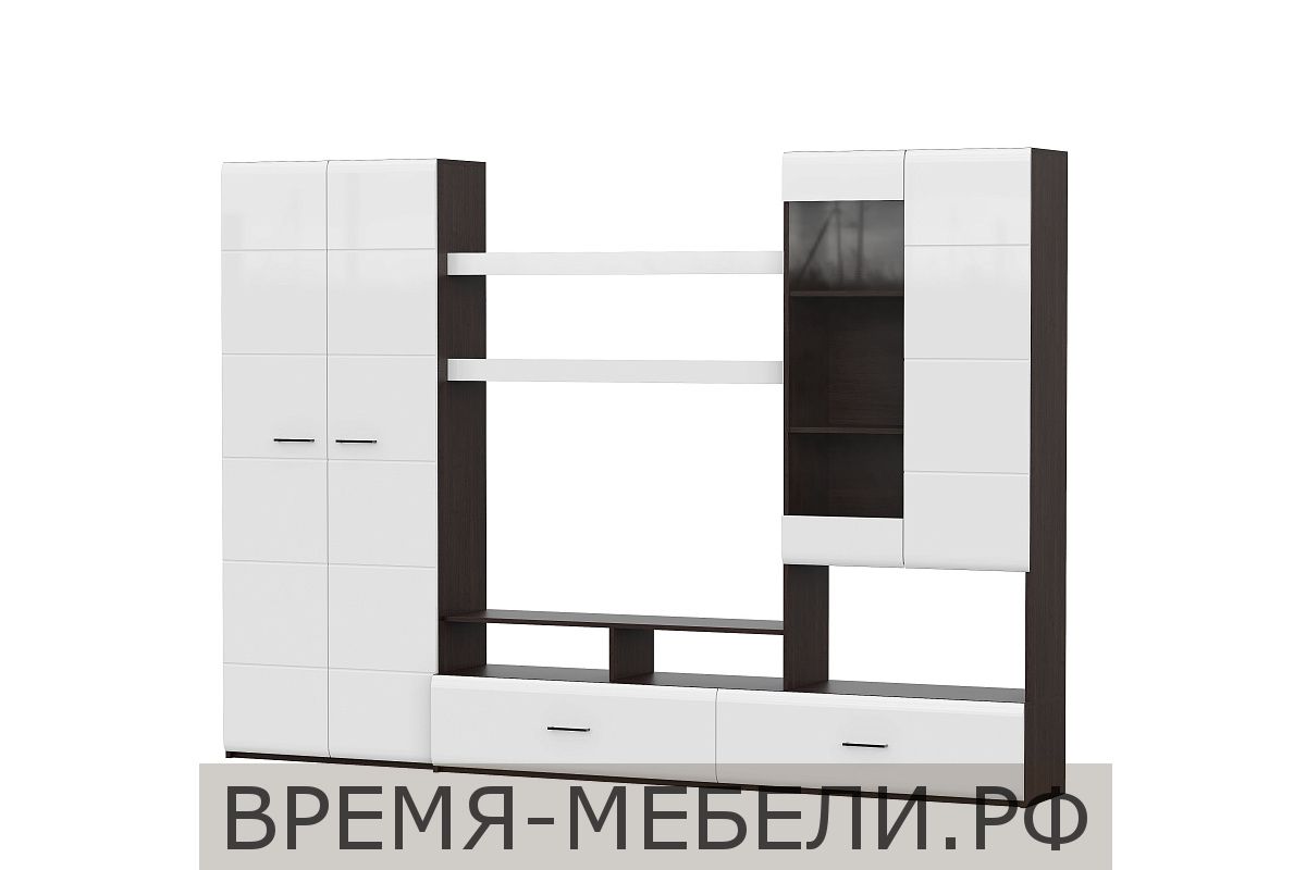 Мебель для гостиной "МГС 7" Исполнение 1 Дуб Венге / Белый глянец