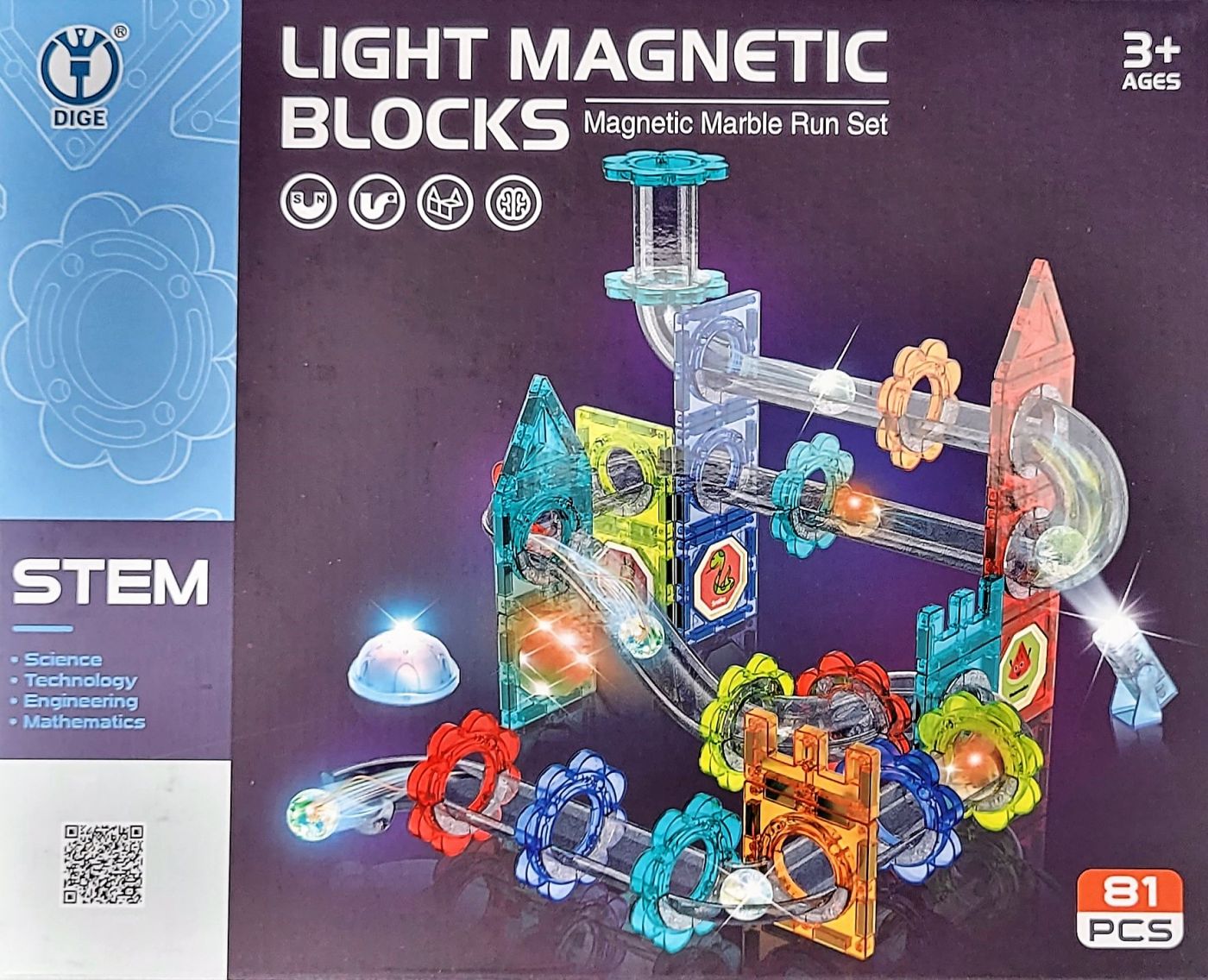 Конструктор лабиринт магнитный с шариками светящийся STEM 81 деталей (4506)