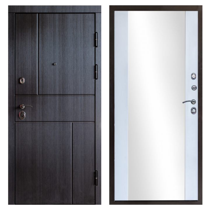 Входная дверь Termo-door  Вертикаль венге Зеркало белый софт