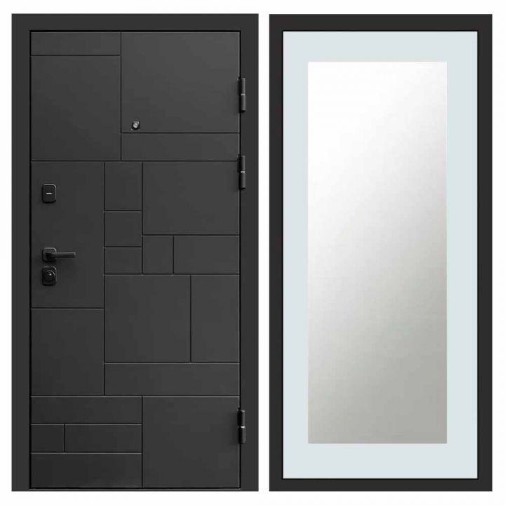 Входная дверь Termo-door Квадро BLACK Зеркало Триумф Белый Софт