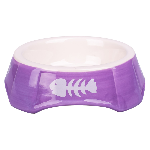Миска для кошек Mr.Kranch фиолетовая с рыбками керамическая 140 мл