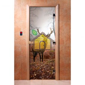 Дверь стеклянная для сауны и бани DW с фотопечатью A080