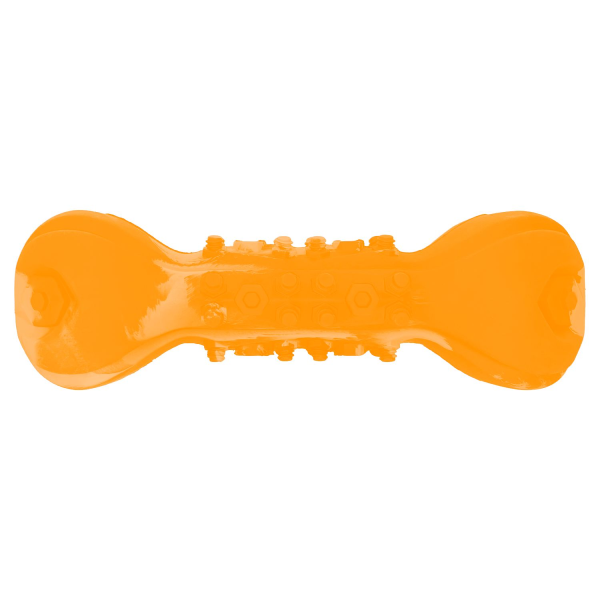 Игрушка для собак Mr.Kranch Гантель дентальная с пищалкой оранжевая с ароматом бекона 22 см