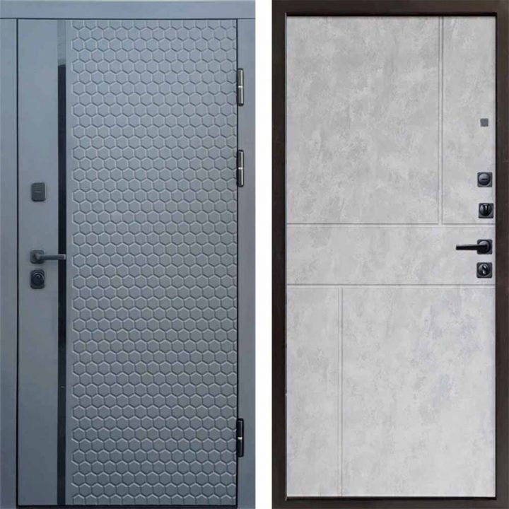 Входная дверь Termo-door SIMPLE Графит Горизонт Бетон светлый Металлическая