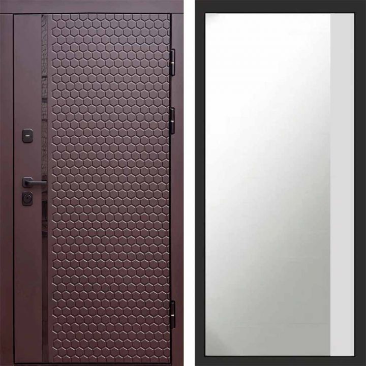 Входная дверь Termo-door SIMPLE Шоколад Широкое Зеркало Фацет Белый Софт