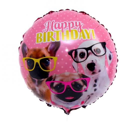 Собачки в очках happy Birthday шар фольгированный с гелием