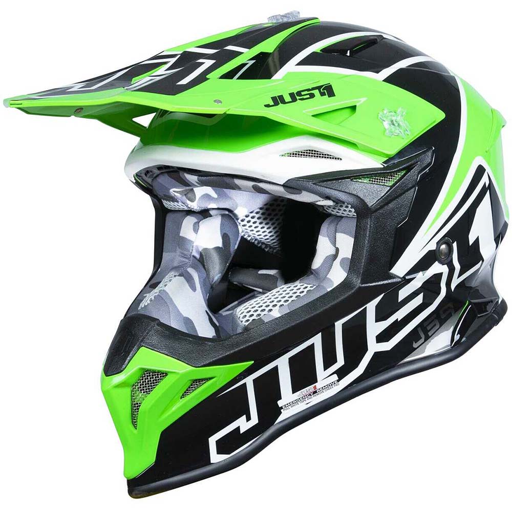 Just1 J39 Thruster Black White Fluo Green шлем для мотокросса и эндуро