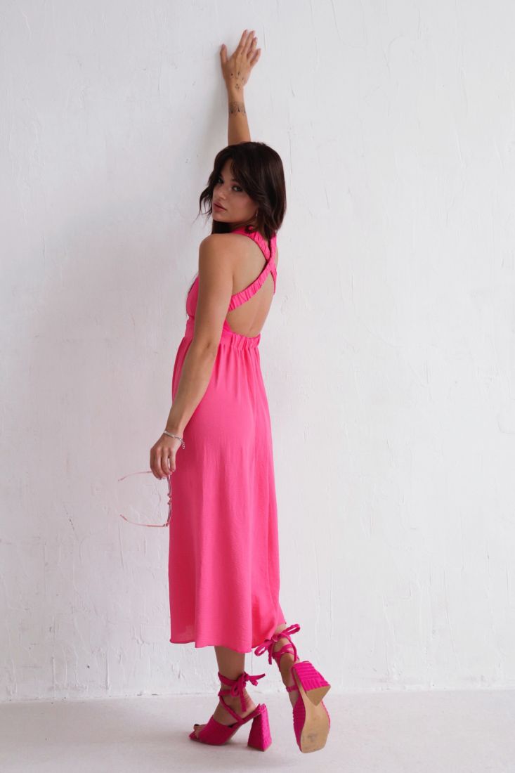 9697 Платье с перекрещенными бретелями розовое