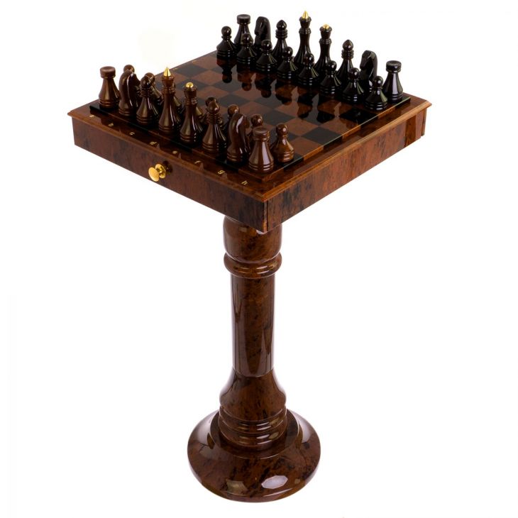 Шахматный стол с фигурами Классический, камень обсидиан