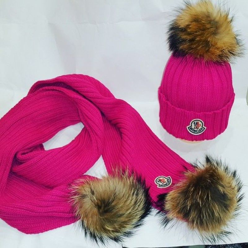 Комплект шапка и шарф розовый монклер