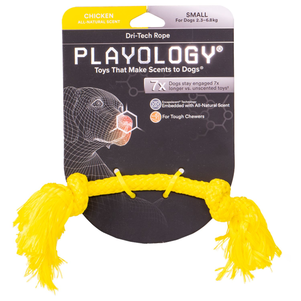Игрушка для собак мелких пород Playology DRI-TECH ROPE желтый жевательный канат с ароматом курицы