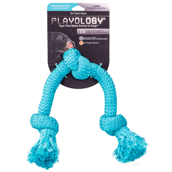 Игрушка для собак средних и крупных пород Playology DRI-TECH ROPE голубой жевательный канат с ароматом арахиса