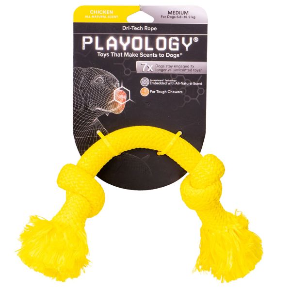Игрушка для собак средних пород Playology DRI-TECH ROPE желтый жевательный канат с ароматом курицы