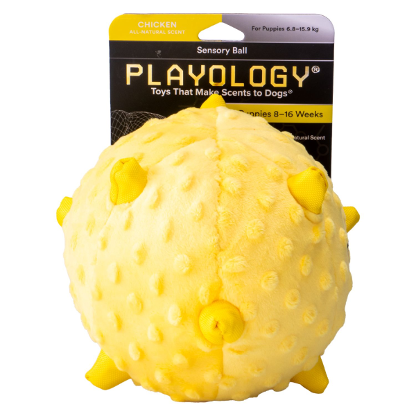 Игрушка для щенков мелких и средних пород Playology PUPPY SENSORY BALL 11 см желтый плюшевый мяч с ароматом курицы