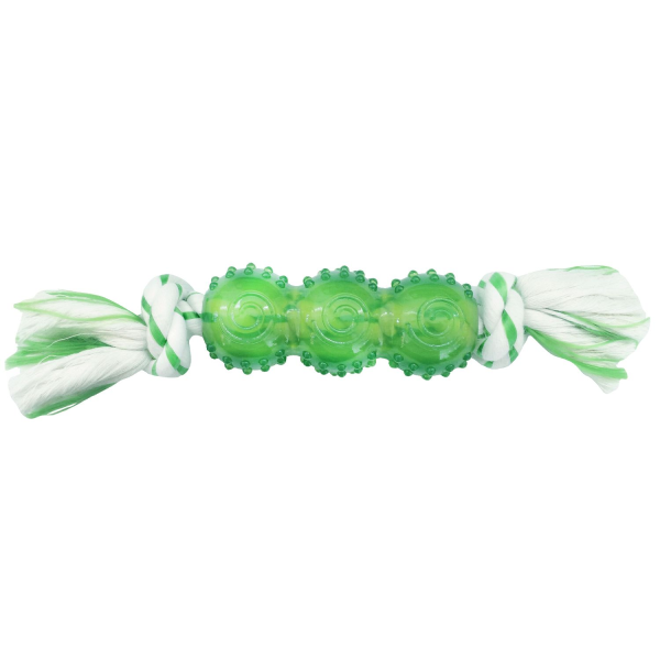 Игрушка для собак CanineClean Палочка зеленая синтетическая резина с канатом с ароматом мяты 25 см