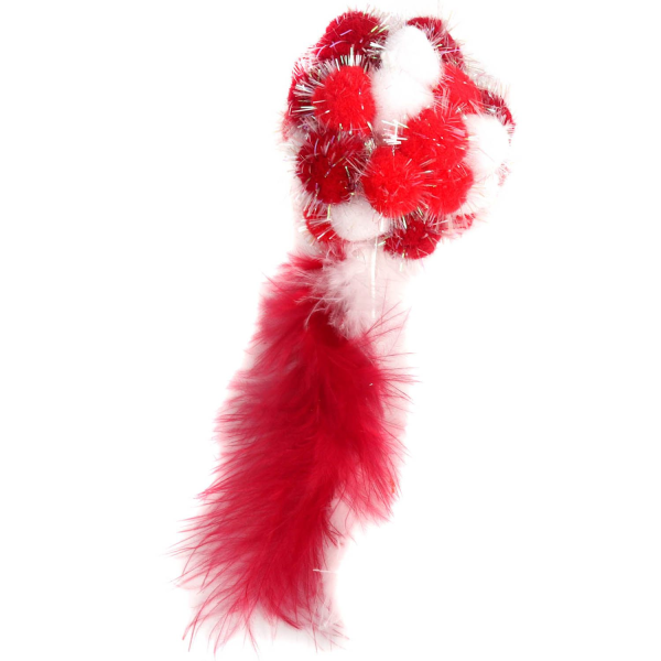 Игрушка для кошек Petpark Мяч Пон-Пон с перьями красный 24 см