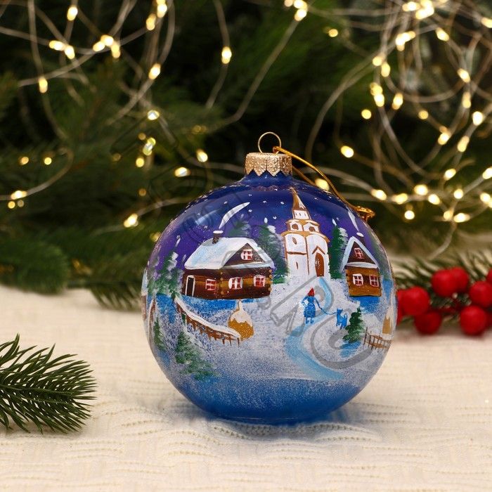 Ёлочный шар d-12 см "Рождество в деревне" ручная роспись