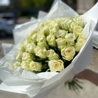 51 белая роза в стильной упаковке