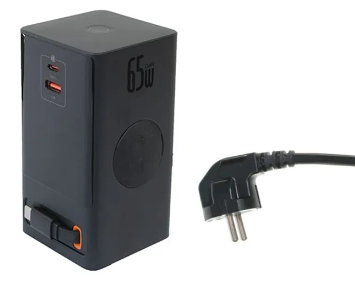 Зарядное устройство Baseus OS PowerCombo Digital PowerStrip 2AC+1U+1C+Retractable-C 65W Black PSLR000301