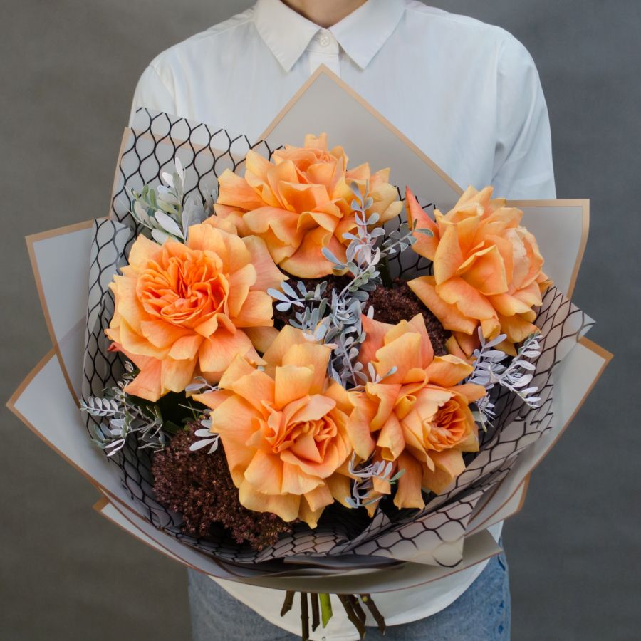 Букет с французскими розами "Оранжевый Закат"