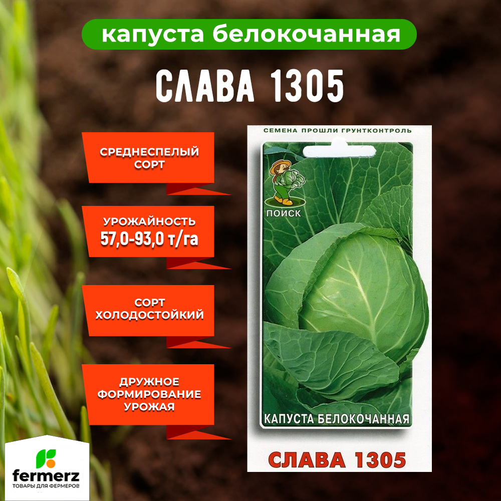 Семена Капуста белокочанная Слава 1305  0,5гр.