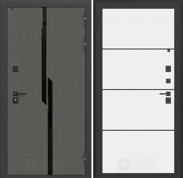 Дверь входная Лабиринт CARBON 25 Белый софт (черная вставка)