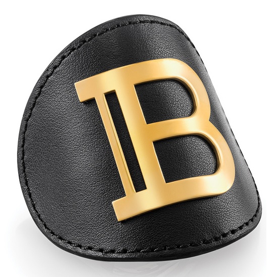 Balmain Hair Couture Заколка-автомат кожаная черная с золотым логотипом Limited Edition Genuine Leather Hair Clip Gold FW20