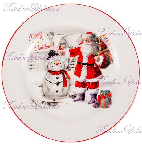Тарелка новогодняя 25,5 см "Санта со снеговиком"