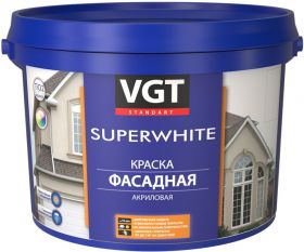 Краска Фасадная VGT Superwhite 6кг Cупербелая, Акриловая / ВГТ Супервайт