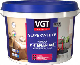 Краска Интерьерная, Влагостойкая VGT Superwhite ВД-АК-2180 13кг Супербелая, Матовая для Стен и Потолков